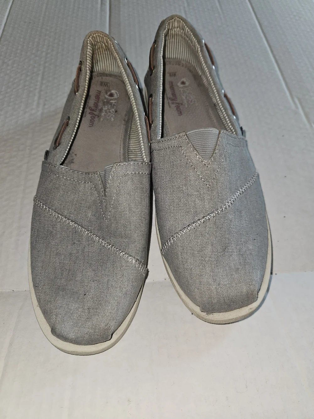 BOBS from Skechers Gray Slip-On Canvas Flats with Brown Accents